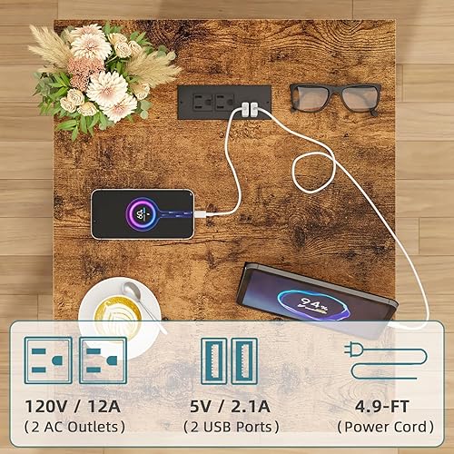 Miniatura 6 de GYIIYUO Juego de 2 mesitas de noche con mesa más grande de 19 pulgadas de largo y 3 cajones de tela, mesitas de noche con estación de carga rápida,