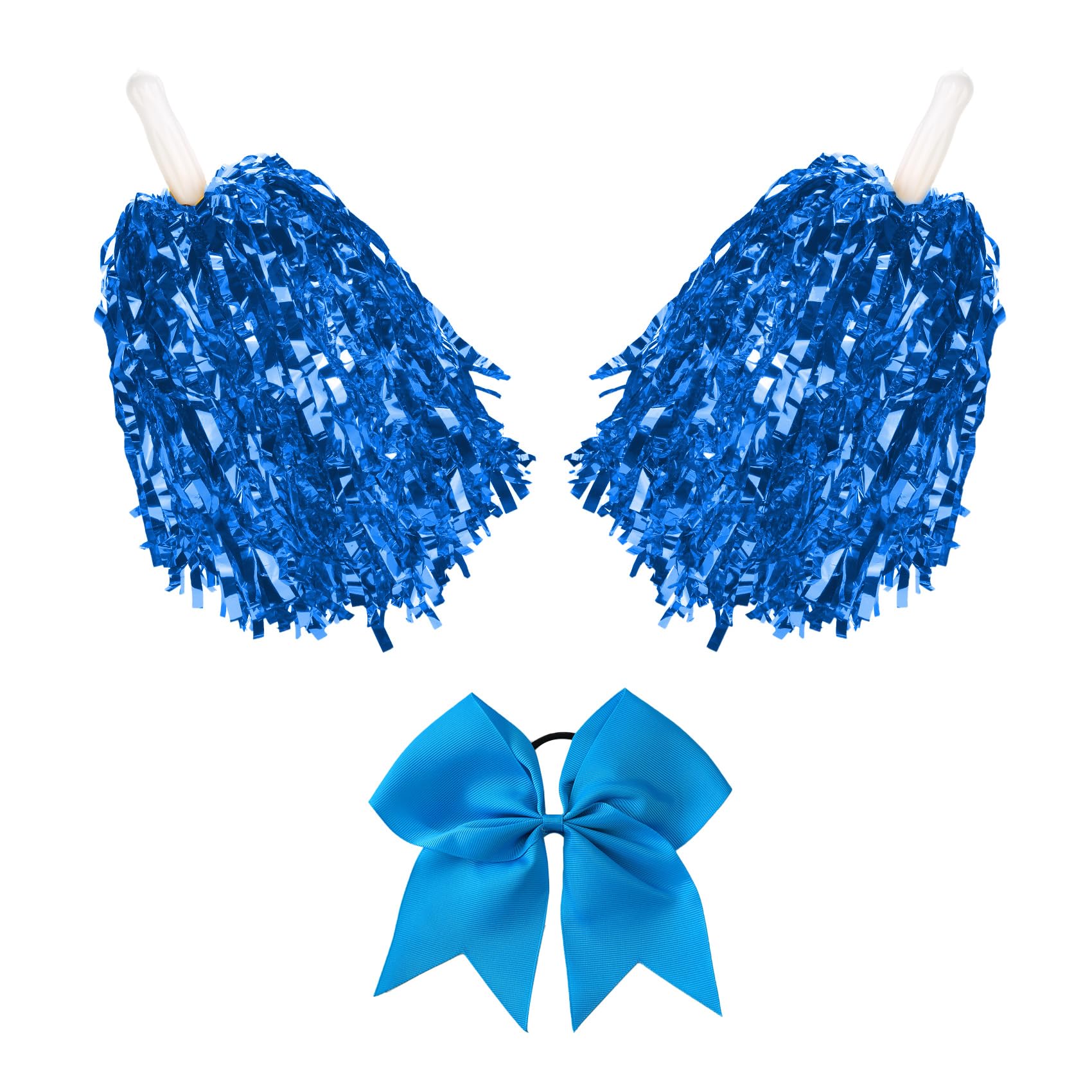 Cheerleading Pompoms for Basketball Football Outdoor Team Dance, Cheer Hair Bow, Pom Poms Cheerleading, Cheerleader Pom Poms for Girls, Metallic Foil Handle Spirit Cheering 40 Grams Weight Each