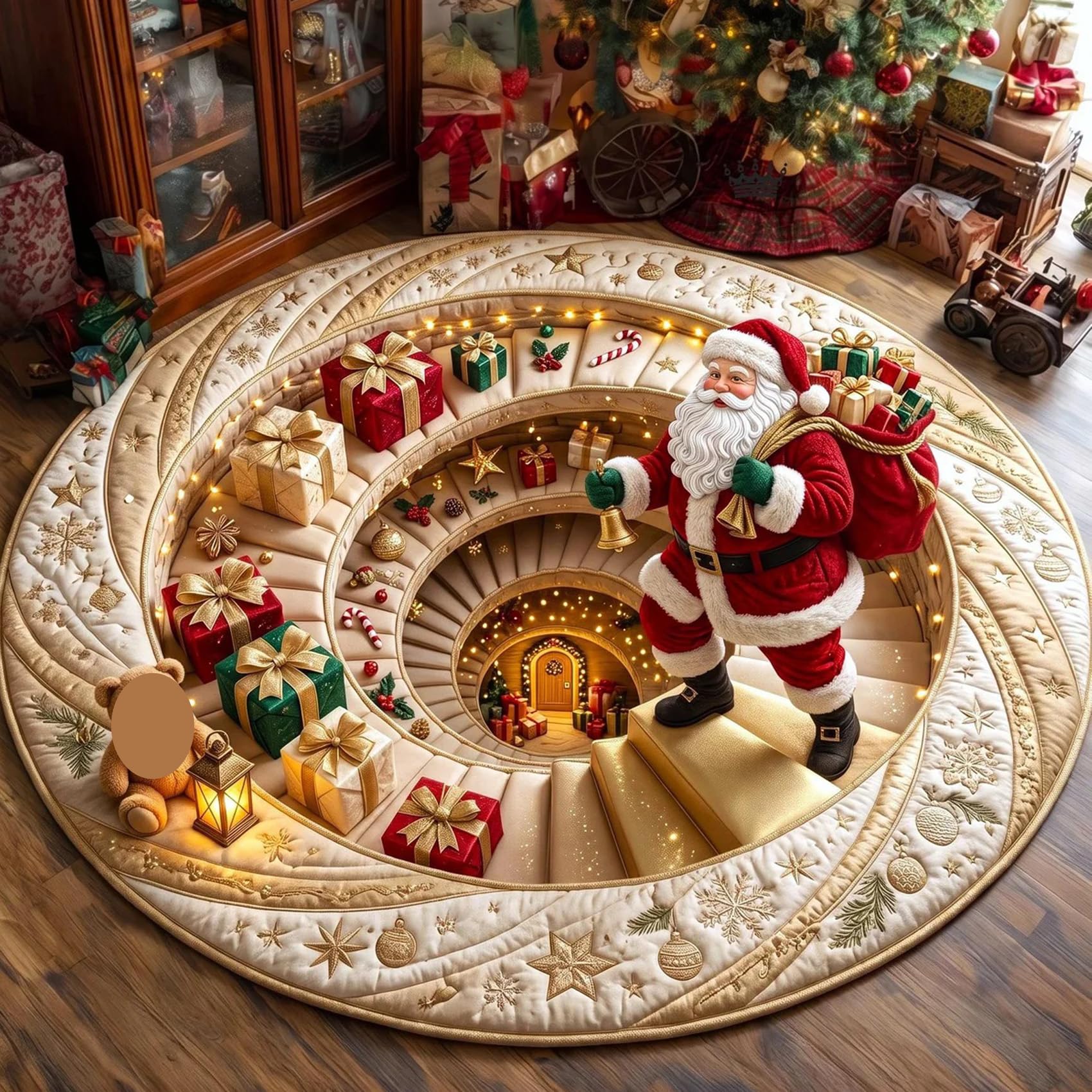 JUXDZISHW Christmas Decorations 3D Rug, Xmas Optical Illusion Rugs