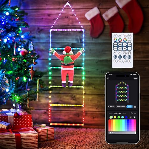 Toodour Luces decorativas de Navidad, 3.3 pies, luces decorativas inteligentes RGB de Navidad con Papá Noel, luz de escalera controlada por