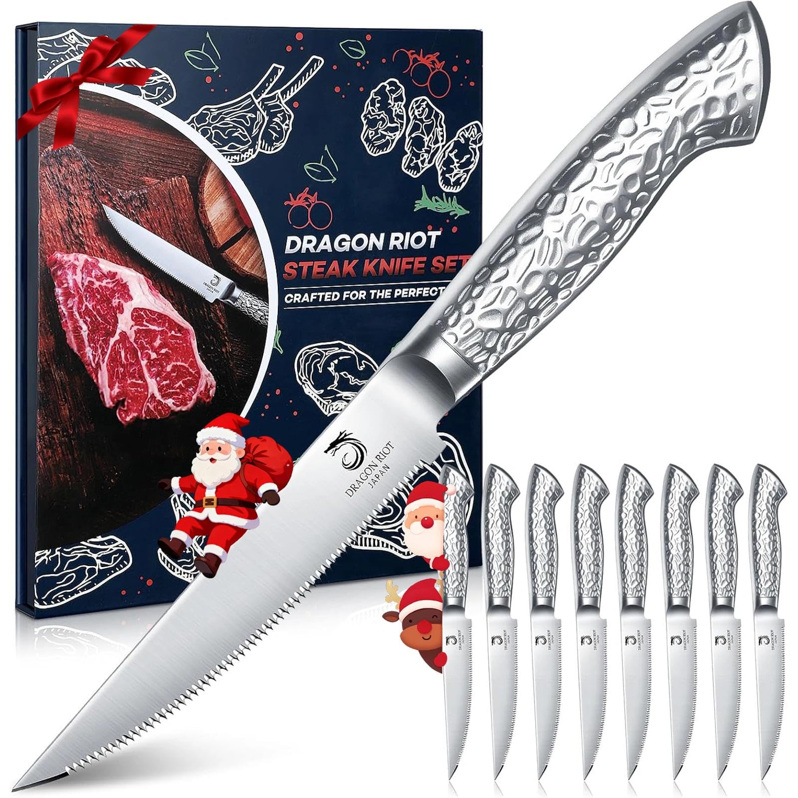 DRAGON RIOT Steakmesser-Set, Steak Messer mit mit Holzgriff