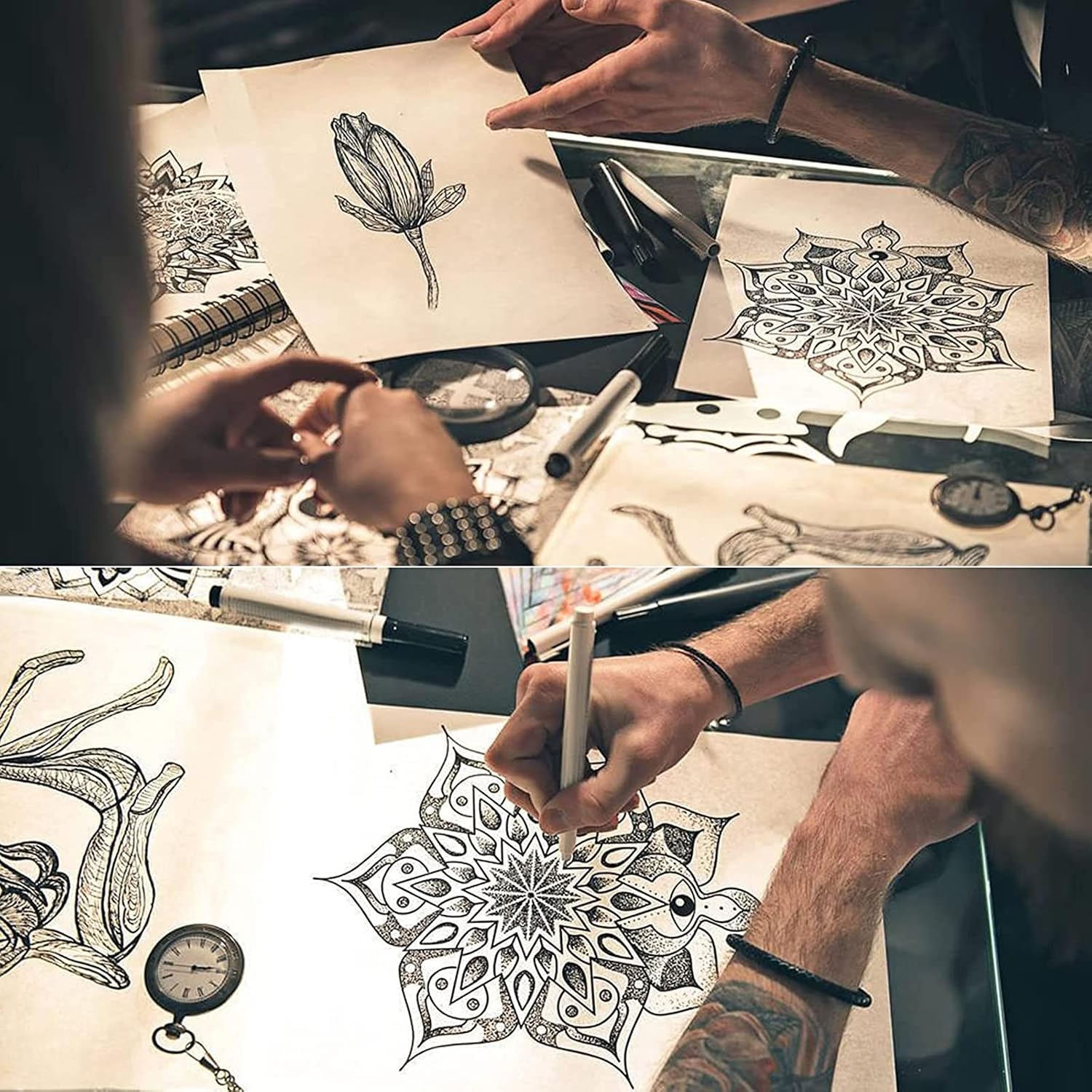 Tattoo Practice Skins with Transfer Paper - 30Pcs Tattoos Fake Skin and Stencil Paper Kit Including 10Pcs Blank Tattoos Skins Practice 8×6in and 20Pcs Thermal Stencil Transfer Paper A4 Size 4 Layers