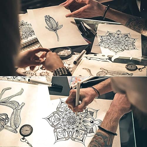 Miniatura 10 de Papel de transferencia con pieles de práctica de tatuajes  20 piezas de piel falsa y plantilla de papel, incluye 10 piezas de tatuaje en blanco
