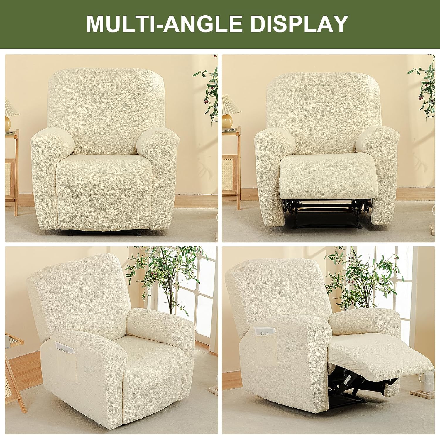 HAOYONG Recliner Chair Covers Stretch Recliner Slipcovers Washable Lazyboy Recliner Cover 4 Pieces Covers Sofa Slipcovers with Storage Pockets Furniture Protector for Living Room