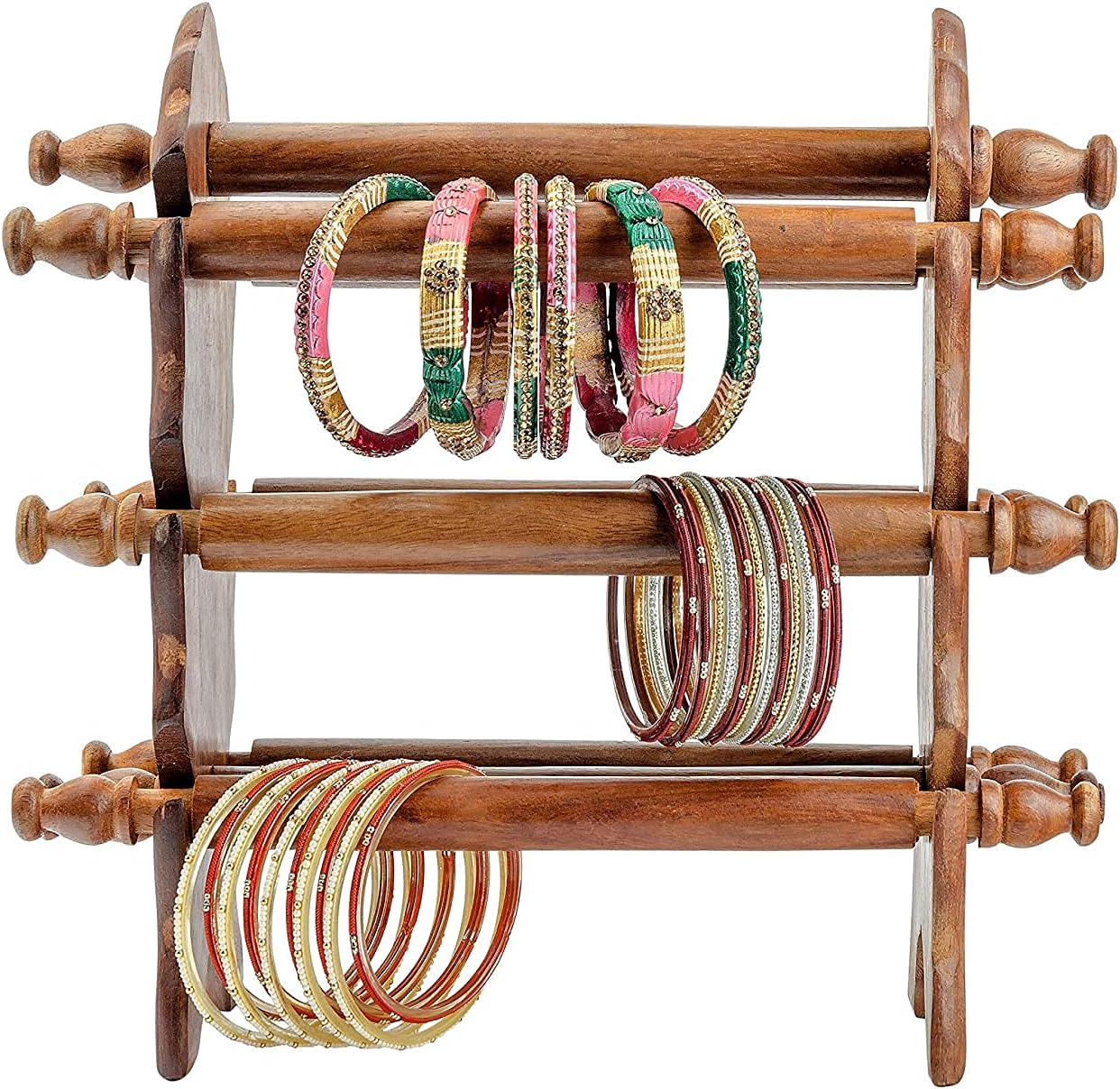 HusNain Wooden Sheesham Bangle Stand | Bangle organizer | Folding Chuddi Stand | Gift item for women | Bangle wardrobe Bangle Jewelry Holder Stand Display Organizer, Bracelet Holder for Jewelry