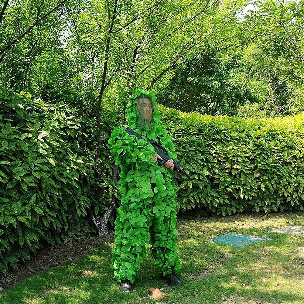 Chillers 3D Leaf Ghillie Anzug, Camouflage Woodland Hunting Geely Suits Camo Outfit Sniper Kostüm für Männer, Jäger, Sniper Airsoft und Paintball Fotografie oder Halloween