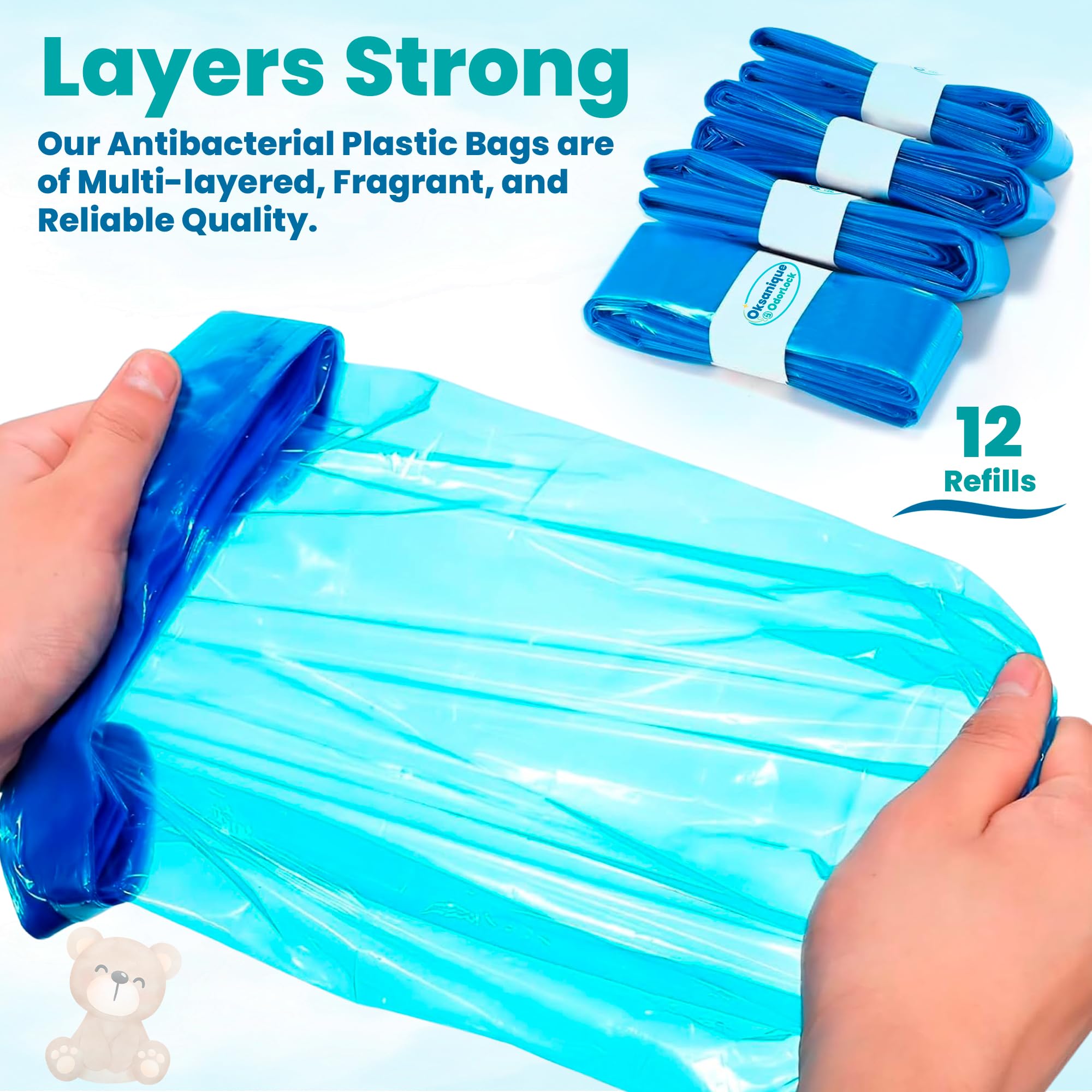 OKSANIQUE OdorLock 12-Pack Nappy Bin Refills 7-Layer EVOH Odor-Lock Bags Compatible with Tommee Tippee, Sangenic - Image 2