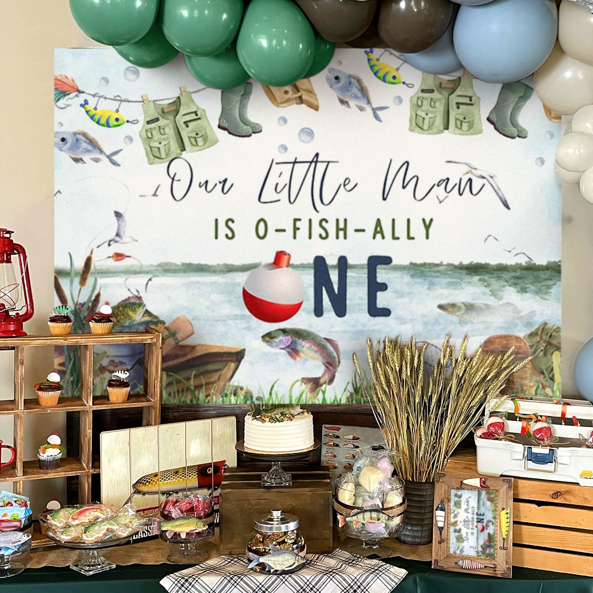 JeVenis Our Little Man Is Ofishally Turning One Backdrop Gone Fishing Party Supplies Fish Bobber Banner OFishally One First Birthday Decorations Gone