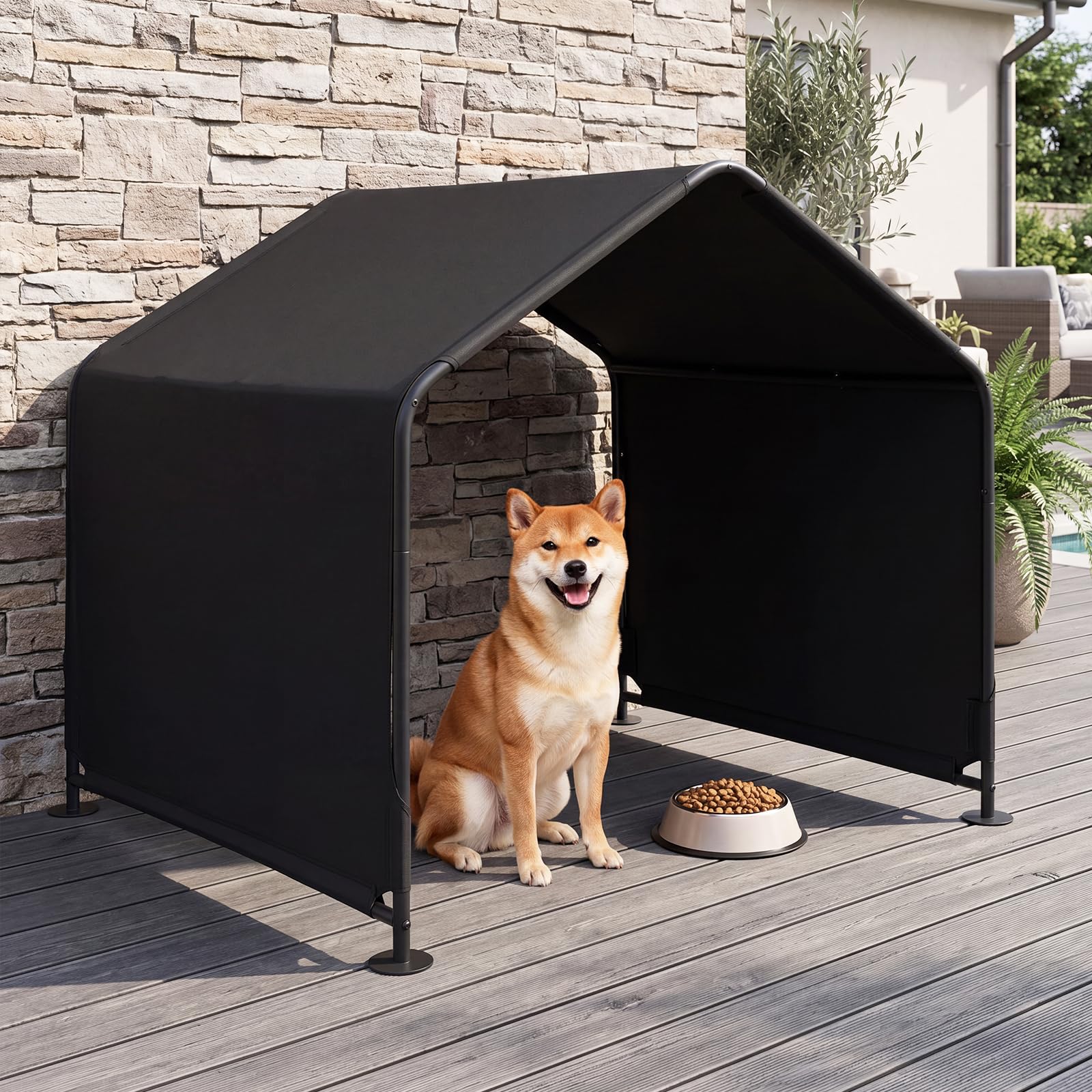 COSTWAY Cuccia per Cani da Esterno in Tessuto Oxford (Nero) | Tenda da Esterno con Tetto Impermeabile per Animali Domestici