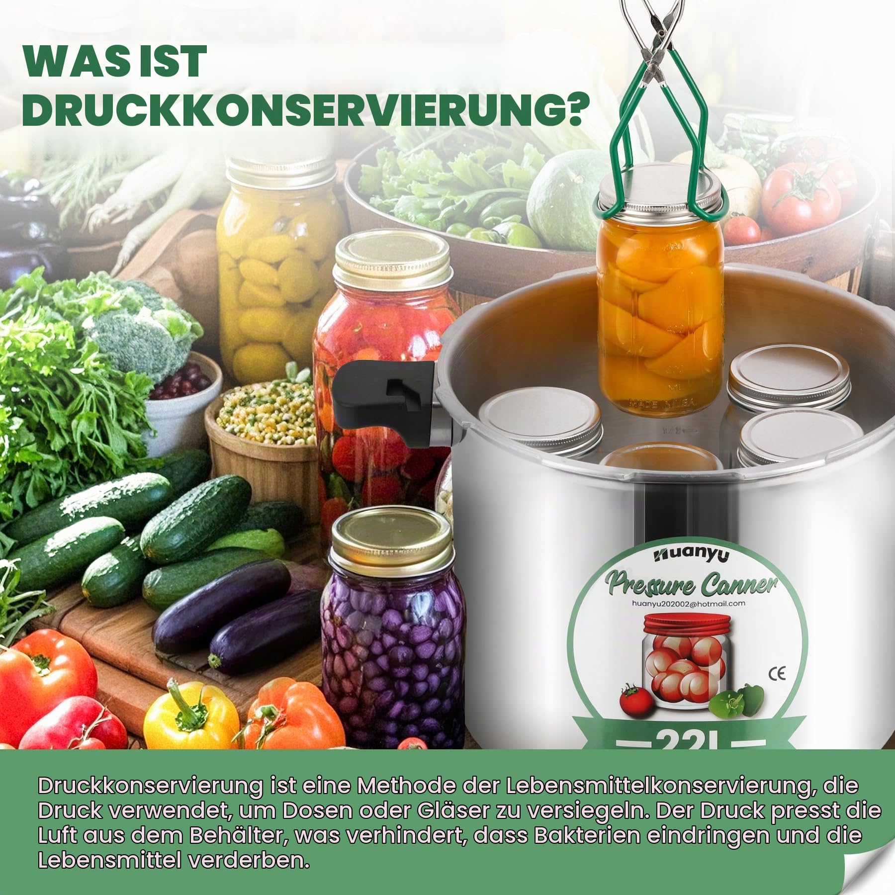 Huanyu 22-Liter-Dampfkochtopf mit 5-10-15-PSI-Druckgewicht und Manometer, Sterilisiergerät mit Metallboden, kompatibel mit Induktions- und Gasherden, Multifunktions-Schnellkochtopf und Dampfkochtöpfe