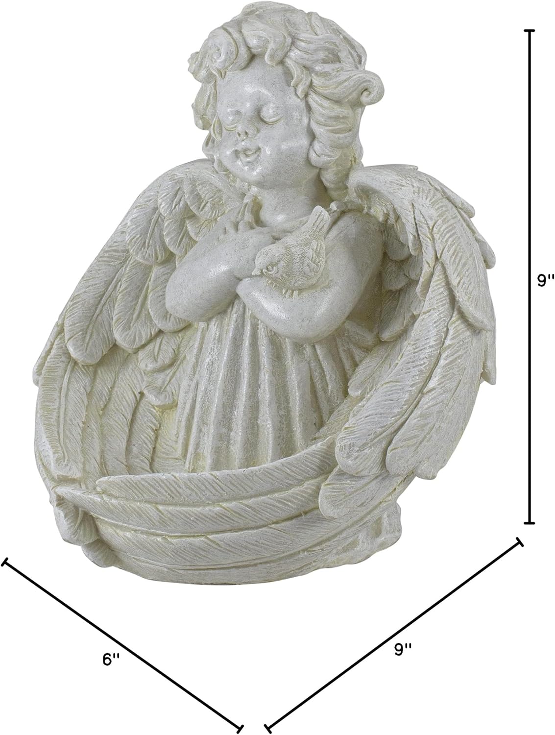 9" Cherub Angel Wings Bird Feeder Outdoor Garden Statue