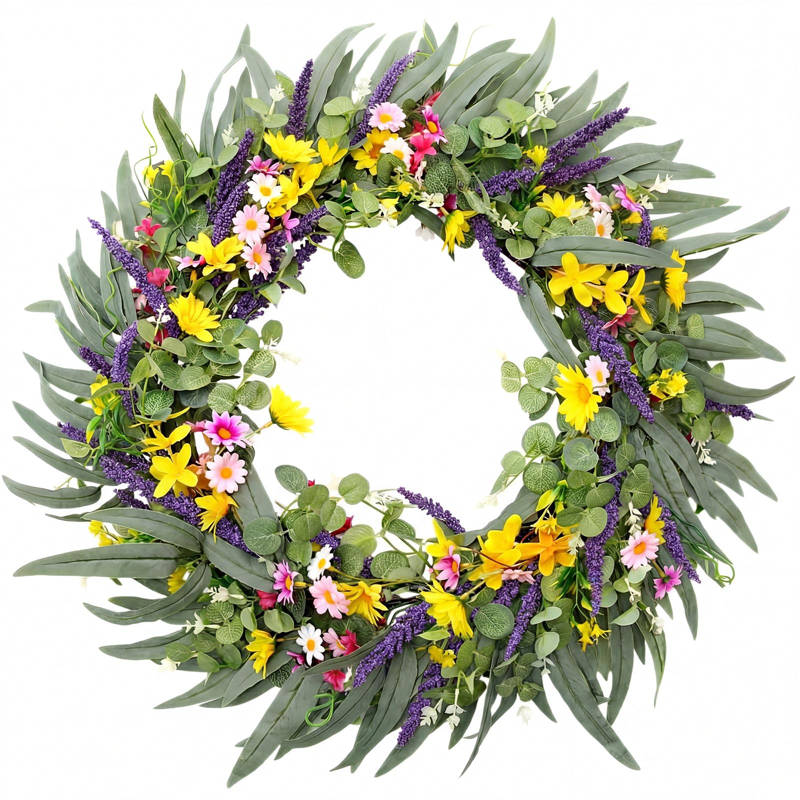 Photo 1 of CraftyDream 32" Spring Summer Wreath for Front Door Extra Large Fake Floral Wreath with Eucalyptus Leaves, Lavender and Daisy for Window Farmhouse Festival Holiday Party Wedding Home Seasonal Decor