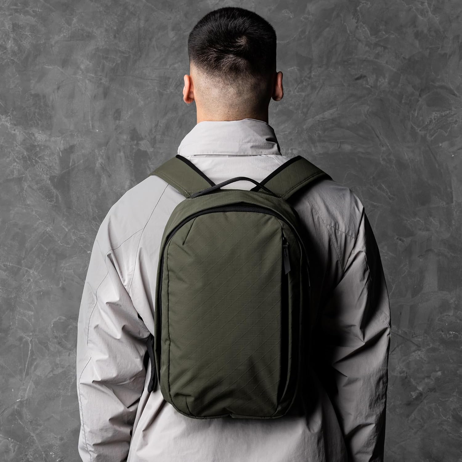 ALPAKA Metro Backpack, 12L Compact Commuter Bag for Thin 14" Laptops - Durable Fleece-lined Sleeve, Wide Top Access, Weatherproof Green Axogrid 210D with Stylish Subtle Checkered Texture for Daily Use - Image 3