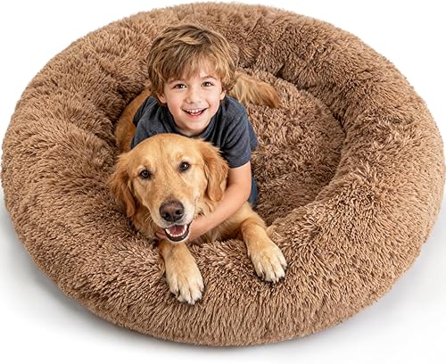 Cama ortopédica extragrande para perro, funda impermeable extraíble para calmar la cama de perro en forma de dona, lavable, espuma de gel