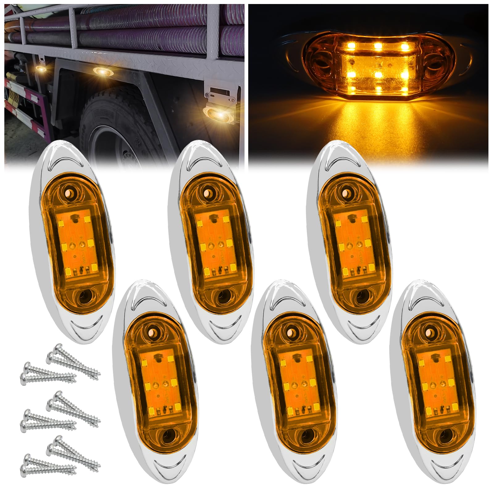 Luci di sagoma Laterali LED, 3.8 Inch 12V 24V Luci di sagoma LED Posteriore Anteriore Indicatore Luci di sagoma Laterali con Lunetta Cromata per Camion Rimorchio Van Bus, 6pcs