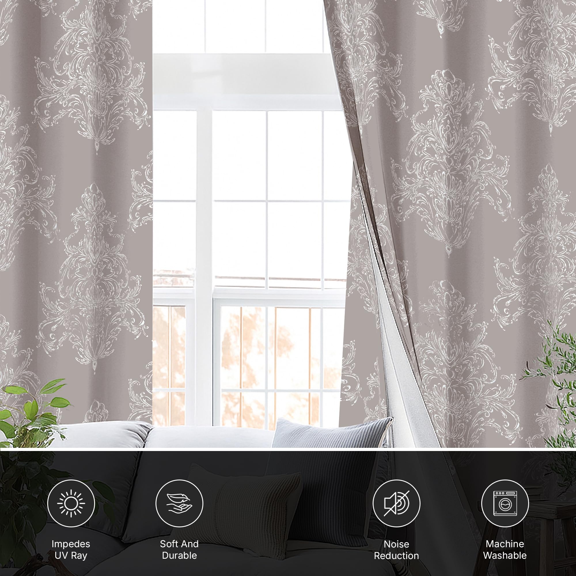 Reliancebedding Blackout Curtains W46 x L90 Inch, Thermal Insulated Floral Printed, Beige Bliss, W 46.1" x L 89.8" (2 Panels) - Image 7