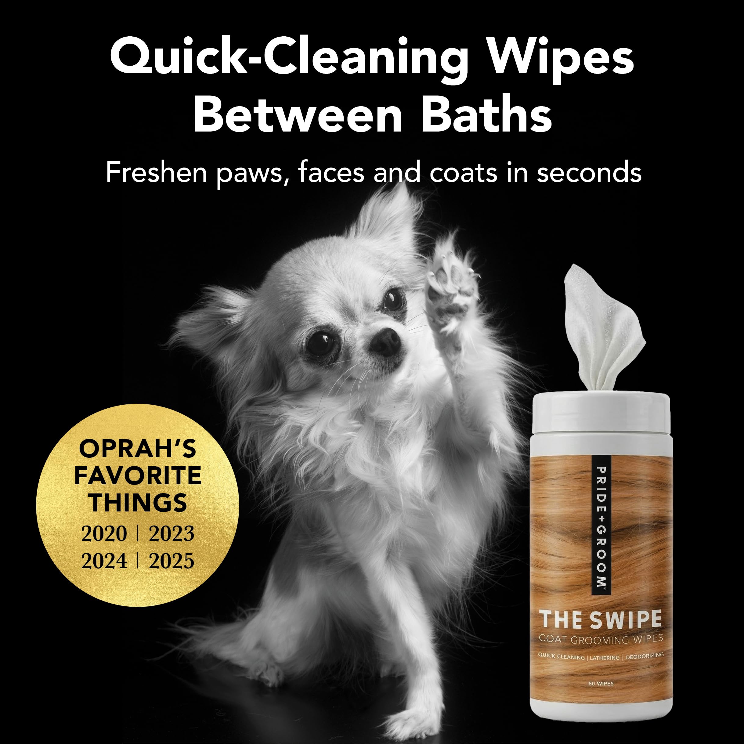 PRIDE AND GROOM - The Swipe - Chusteczki do pielęgnacji sierści dla psów - szybkie czyszczenie - kojące - dezodoryzujące - 30 chusteczek zapachowych