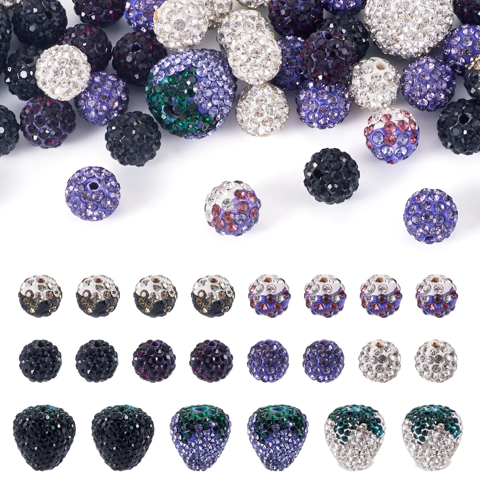 Perles rondes en argile fraise fabrication de bijoux strass scintillants 10 mm DIY