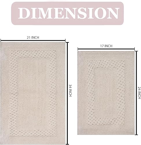 Miniatura 2 de Home Weavers Classy Bathmat Collection - Juego de 2 alfombras de baño de algodón absorbente suave, lavables a máquina, 17 x 24 pulgadas, 21 x 34