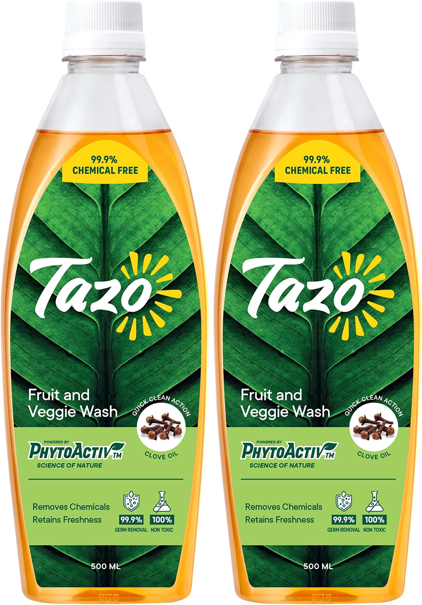 Fruit & Vegetable Wash Liquid (500ML, Pack of 2), Biodegradable, Natural & Plant Powered, Removes Dirt, Germs, Pesticides & Waxes, Free From Chlorine, Alcohol & Leaves No Aftertaste