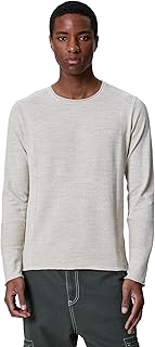 سويتر بولوفر من كوتون برقبة دائرية للرجال، تصميم ضيق بأكمام طويلة، مصنوع من اكريليك مخلوط، لون بيج، مقاس كبير جداً