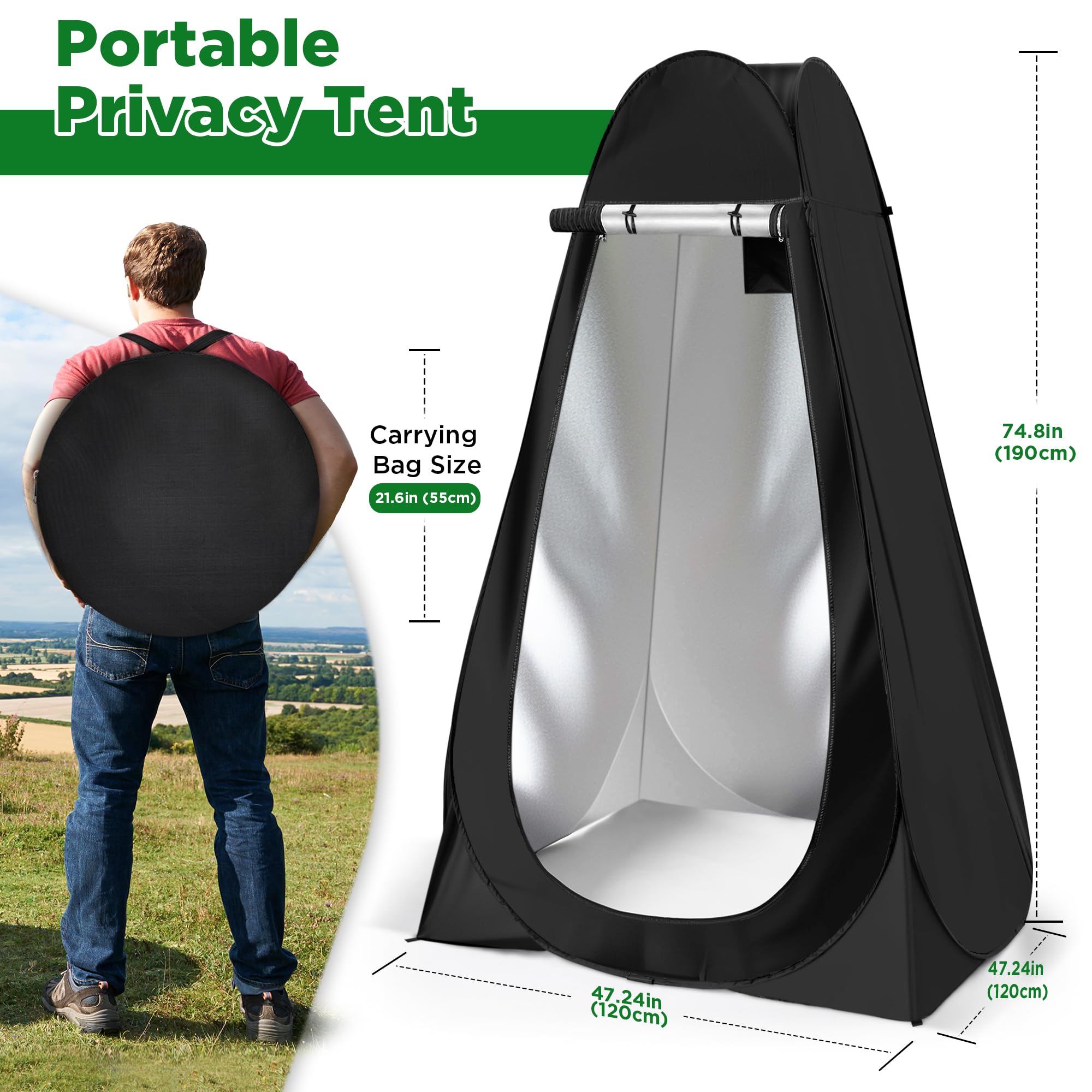 Portable Camping Toilet with Pop-Up Tent, Large Portable Toilet Kit for Adults, Outdoor Camping Shower Changing Room Emergency Tent Kit with Carry Bag for Hiking
