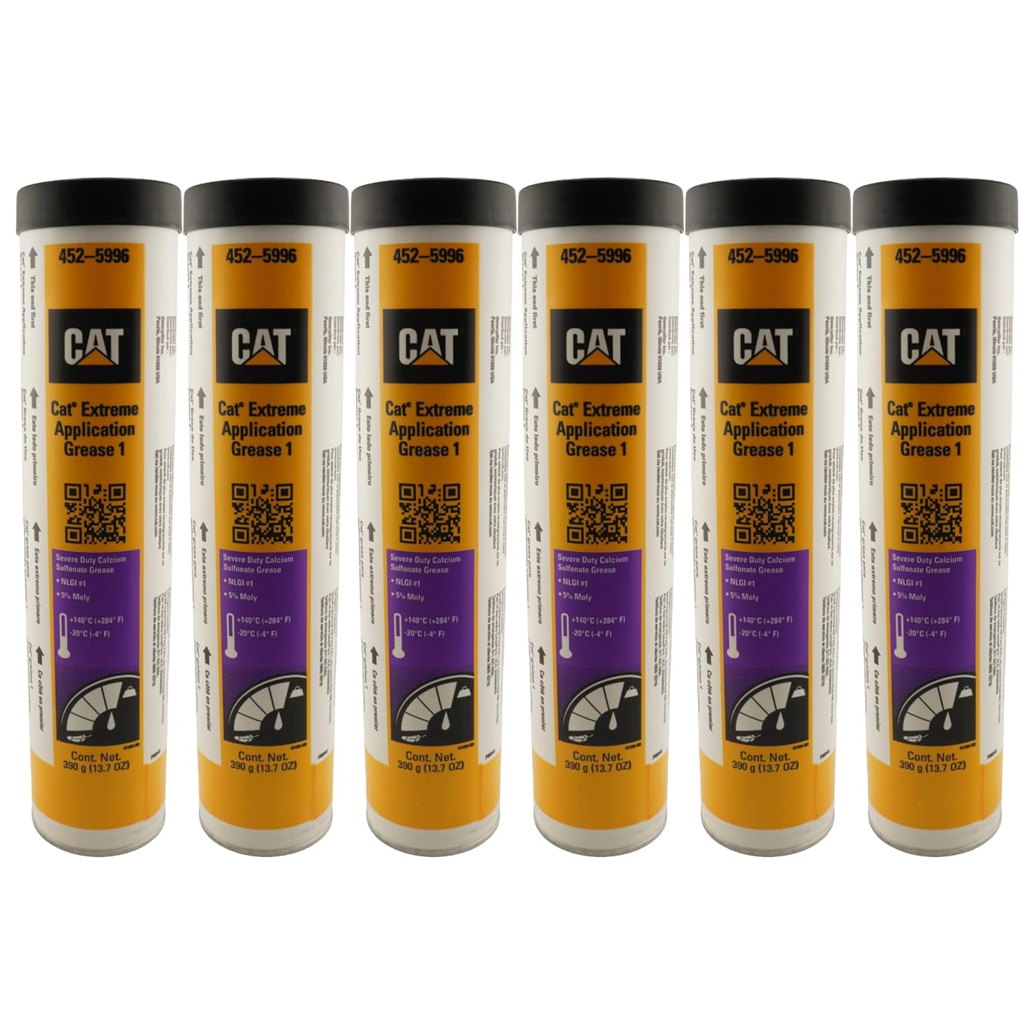 CAT 452-5996 (4525996) Extreme Application Grease #1 – 390 Gram Cartridge – 5% Moly, NLGI #1 Severe Duty Calcium Sulfonate (Pack of 6)