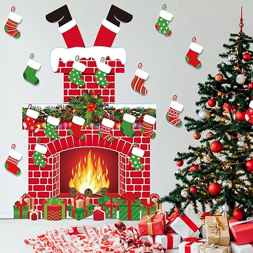 Miniatura 7 de Tatuo 66 piezas de decoración de tablón de anuncios de chimenea de Navidad, gran fondo de chimenea, recortes para tablones de anuncios para el aula