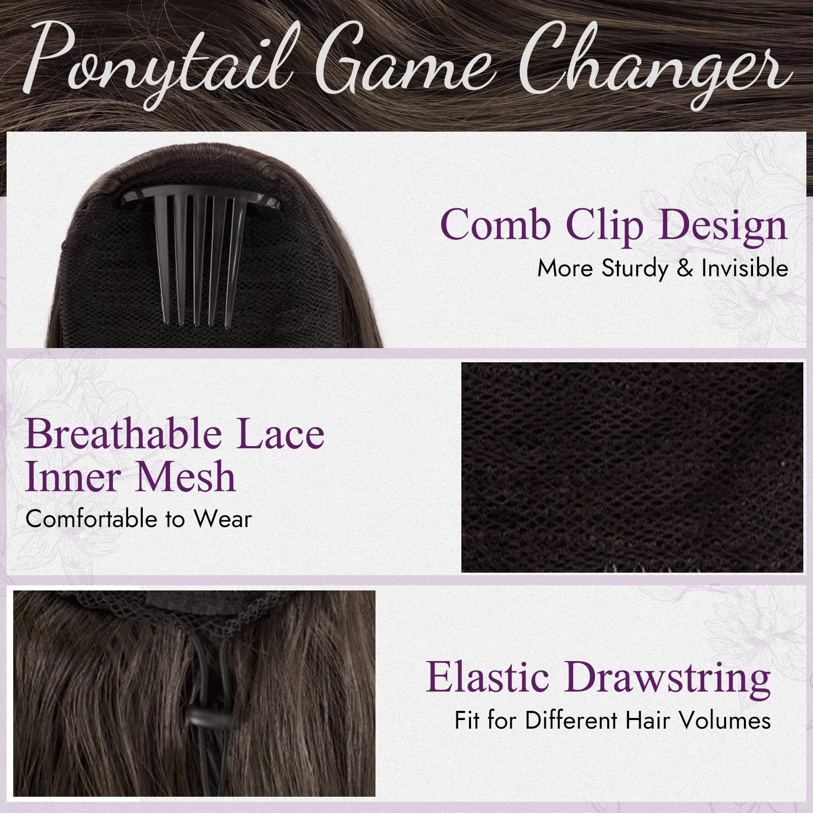 BARSDAR Brown Wavy Drawstring Ponytail Extensions - Image 3