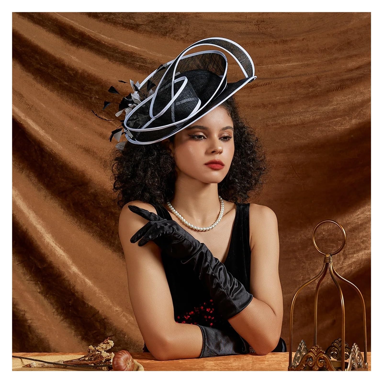 Bobobn Women's Black With White Sinamay Fascinator Fashion Wedding Hat Unique Derby Party Hat Fashion Photography Church Hats Bride Fascinators (Black With White)