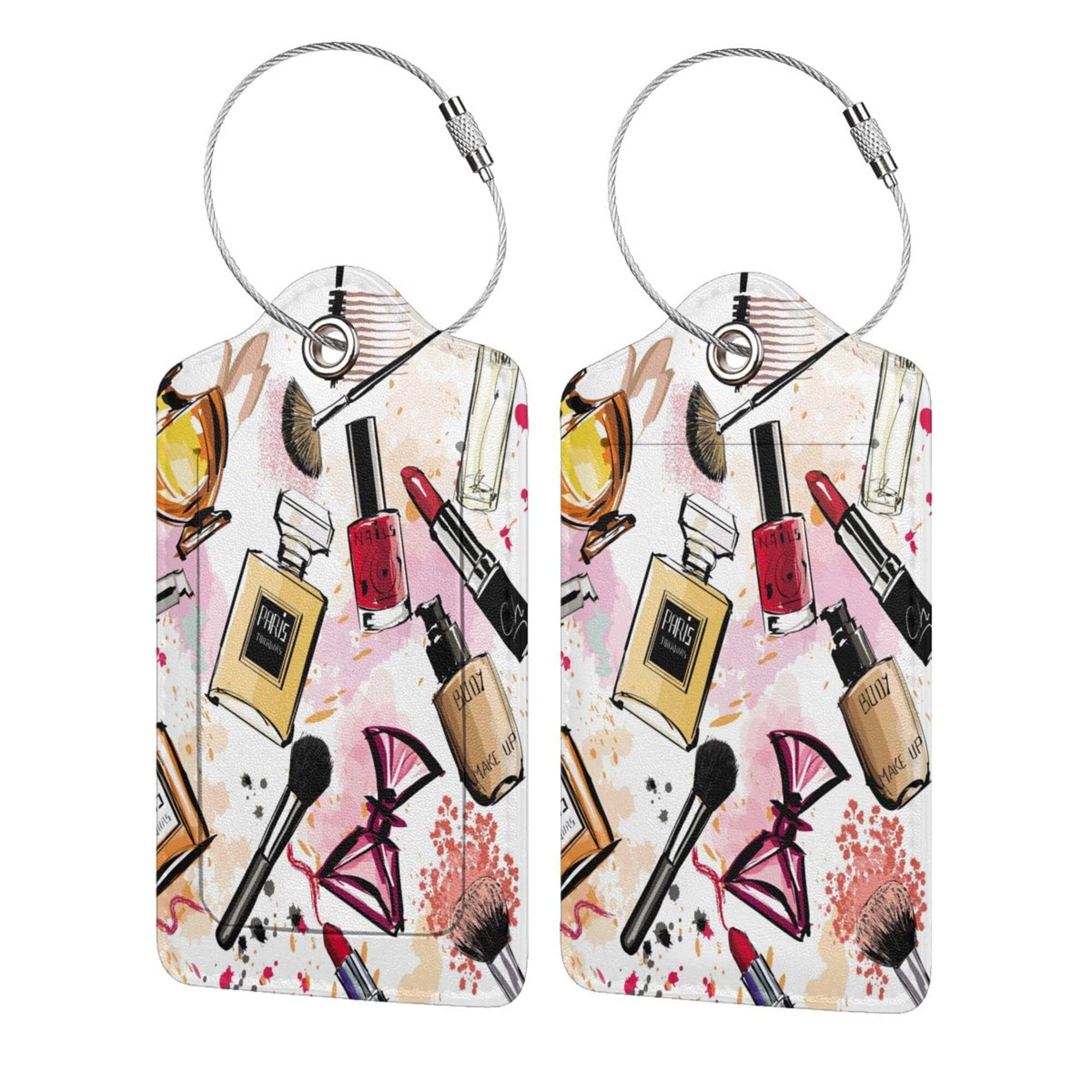 2 Pack Make Up Luggage Tags for Suitcases, Cool Leather Luggage Tag for Travel, Bag Tag Privacy Name ID Card Bag Labels for Friends Adults Kids