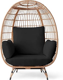 Best Choice Products Wicker Egg Chair, Oversized Indoor Outdoor Lounger for Patio, Backyard, Living Room w/ 4 Cushions, Steel Frame, 440lb Capacity - Black