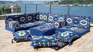 Handmade Livingroom Sofas, Durable Fabric, Moroccan Home Decor, Arabic Floor Sofa, Turkish Floor Sofa, Moroccan Sofas, Arabic Majlis, Futon Sofa Bed (L Sofa Full Set, 8'' Thickness (20 cm))