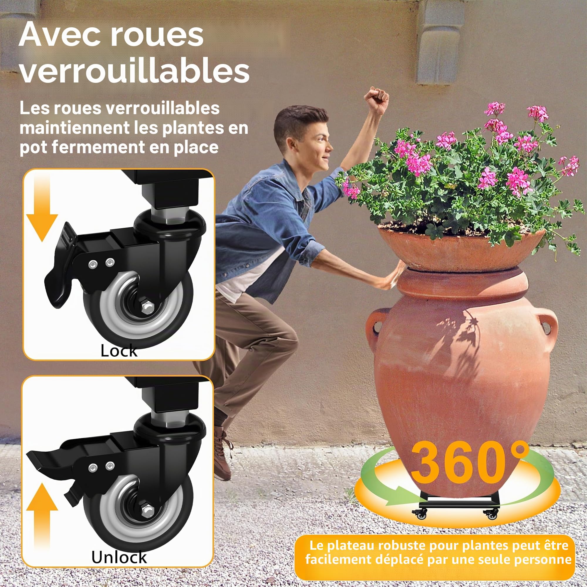 NAIZY Lot de 2 planches à roulettes pour plantes - 30 x 30 cm - Soucoupe carrée avec 4 roulettes - Capacité de charge : 160 kg - Pour l'extérieur et l'intérieur (type A)