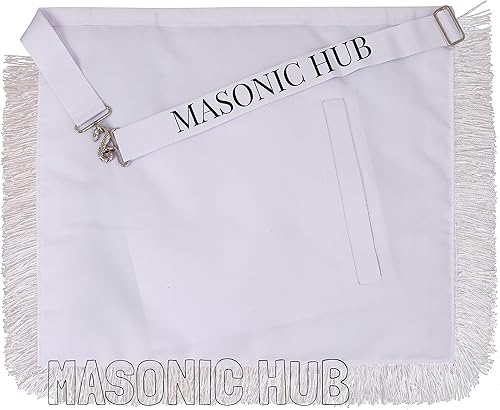 Miniatura 6 de MasonicHub Past Master - Delantal masónico con flecos blancos 100% piel de cordero bordado a mano cuadrado y brújula, Blanco puro