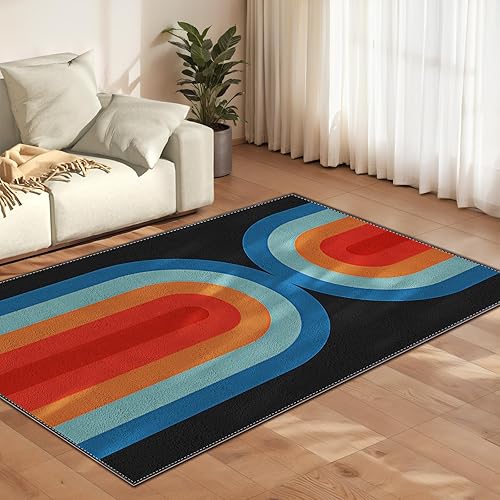 Miniatura 17 de Alfombra de área naranja arcoíris para sala de estar, alfombra de 5 x 7 pies para dormitorio interior, antideslizante, lavable, resistente a las