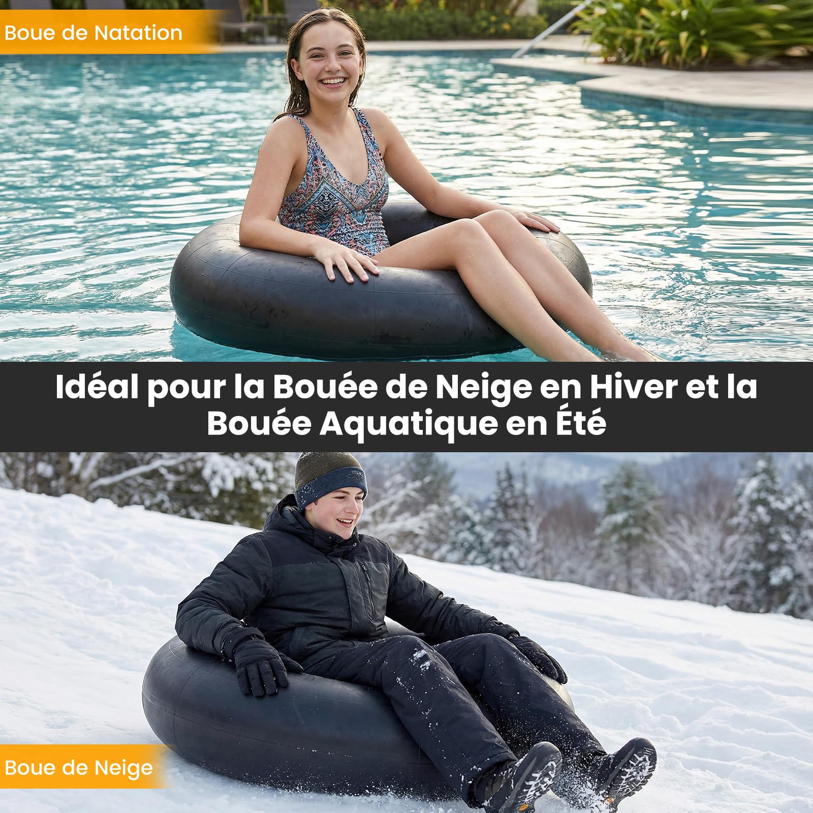 COSTWAY Chambre à Air Robuste de 93 cm, Tube Gonflable en Caoutchouc pour Neige et Rivière avec Bouchon de Valve, Tube d'eau de Qualité Commerciale pour Luge d'hiver Piscine Flottaison