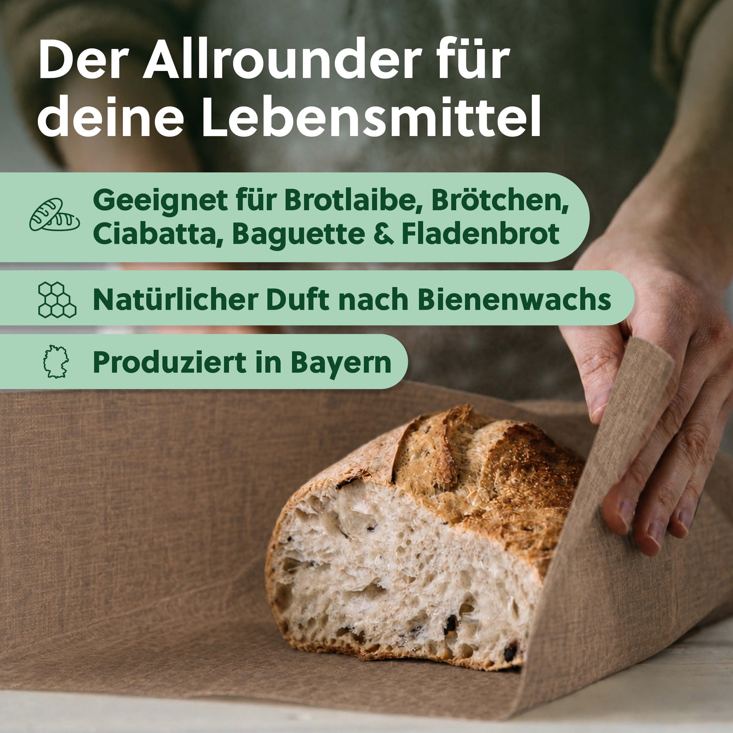 beegut Panno di cera d'api XXL in lino, particolarmente adatto per conservare il pane grazie al panno di lino più spesso, 46 x 60 cm