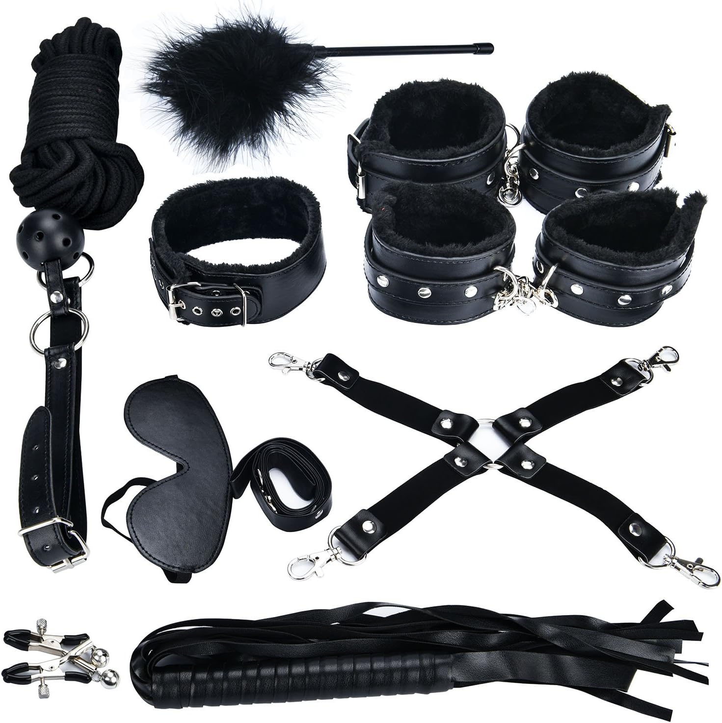 Bed Restraint Kit 10 Pcs Adjustable Wrist and Ankle Cuff Bracelets Set for Cosplay