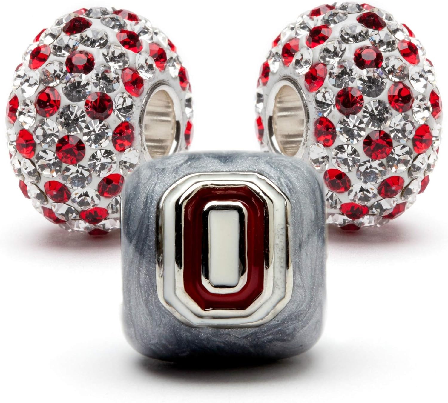 Stone Armory | Ohio State Bead Charms for Bracelet or Necklace | Ohio State Buckeye Beads (OSU Set-Gray Block O with Crystals)
