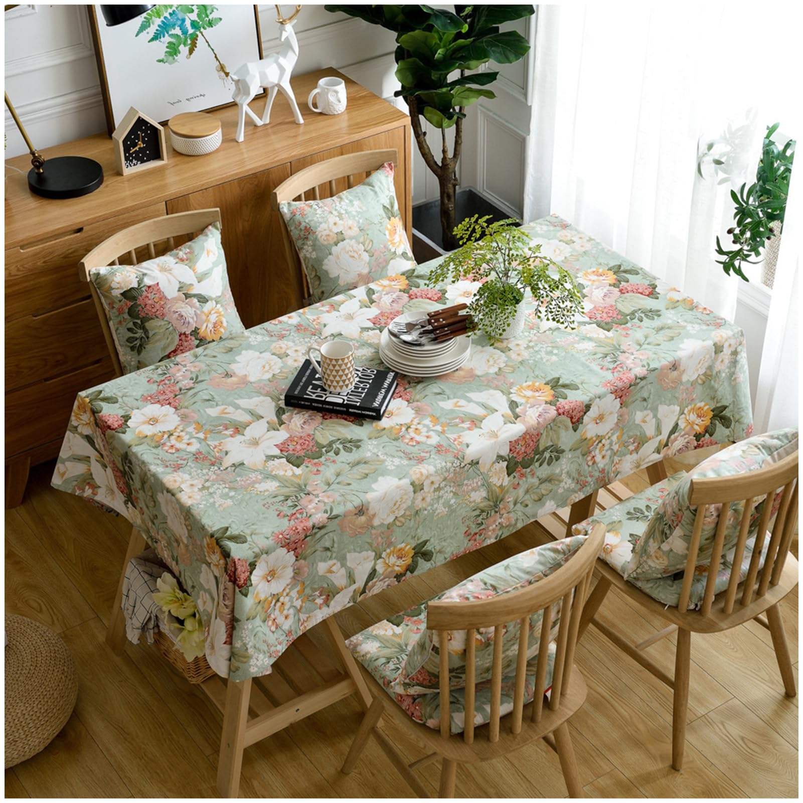 Tovaglia in cotone e lino, senza pieghe, 90 x 90 cm, elegante, per sala da pranzo, cucina, feste, con design e motivi eleganti