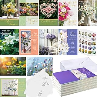 72 Pack Religious Get Well Cards Bulk with Envelopes Stickers Christian Get Well Soon Greeting Cards with Scripture Encouragement Blessing 4.5 x 6.2 Inch(Natural Flowers)