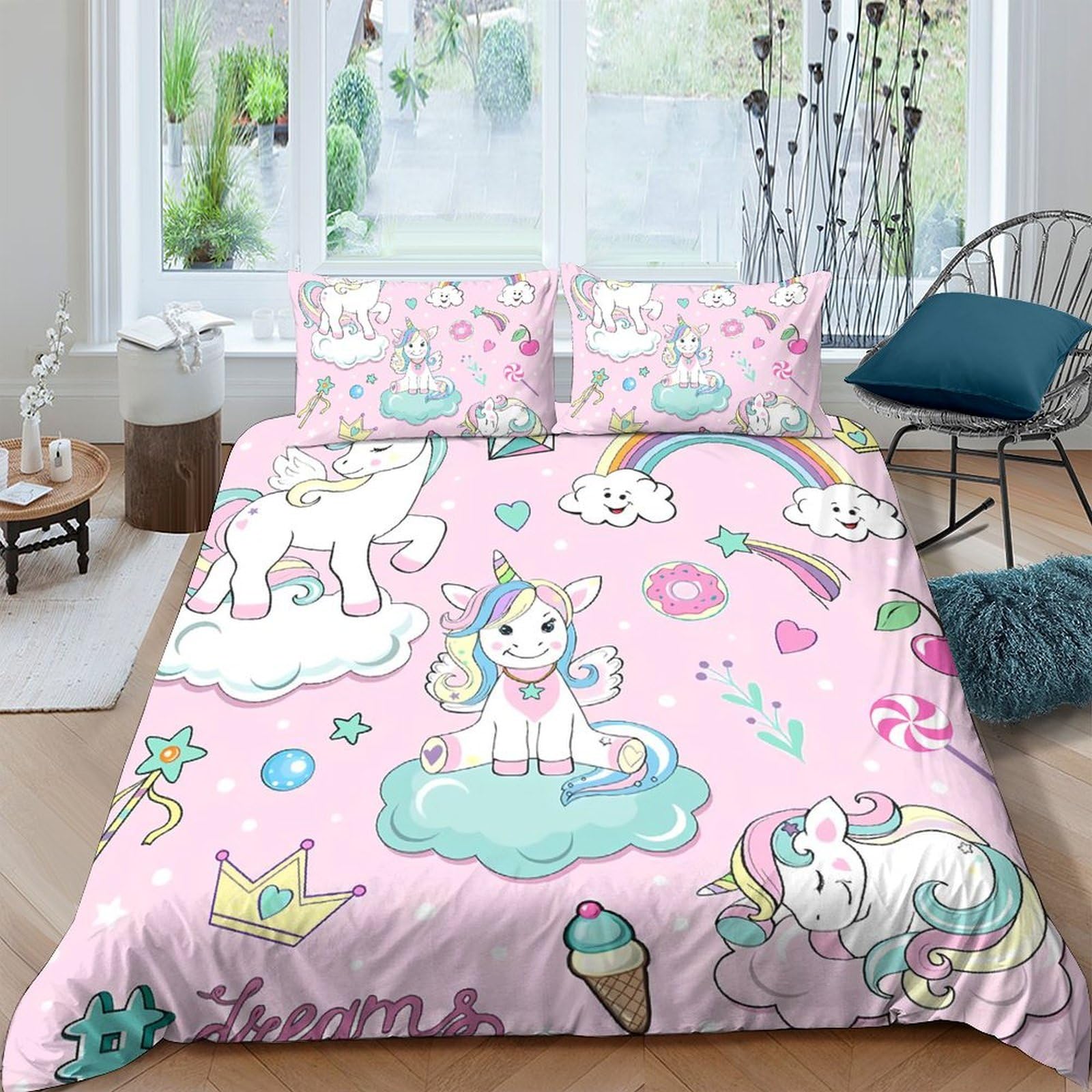 Ctjqhvkz Style-10 3D Printed Pink Unicorn Fitted Sheet Microfiber Anti-Slip Rainbow Mattress Cover For Bedroom Dorm Easy Care Decorative Single（135X200cm）