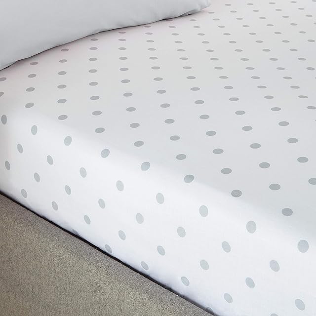 Catherine Lansfield Polka Dotty Spot Easy Care Double Fitted Sheet White/Silver