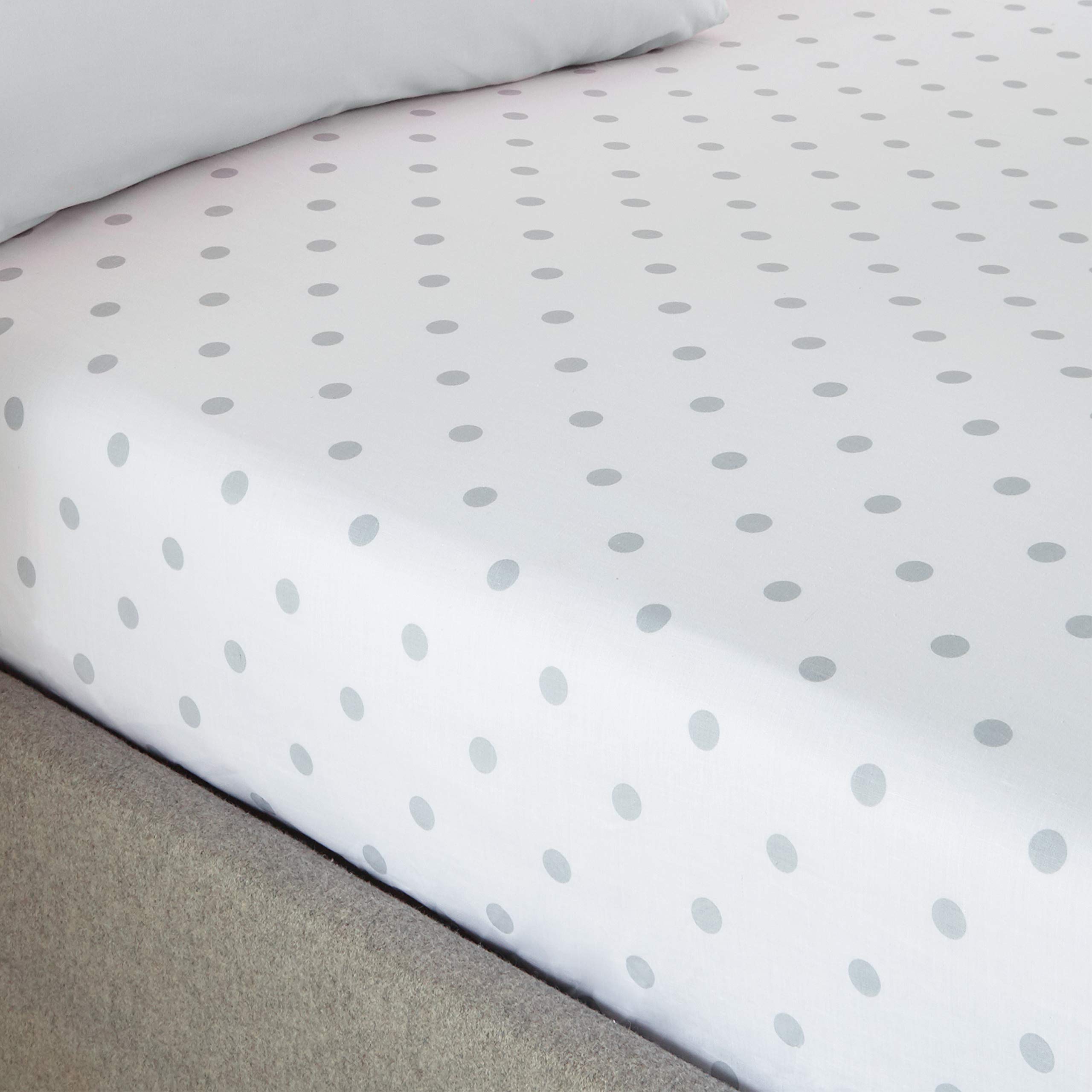 Catherine LansfieldPolka Dotty Spot Easy Care King Fitted Sheet White/Silver