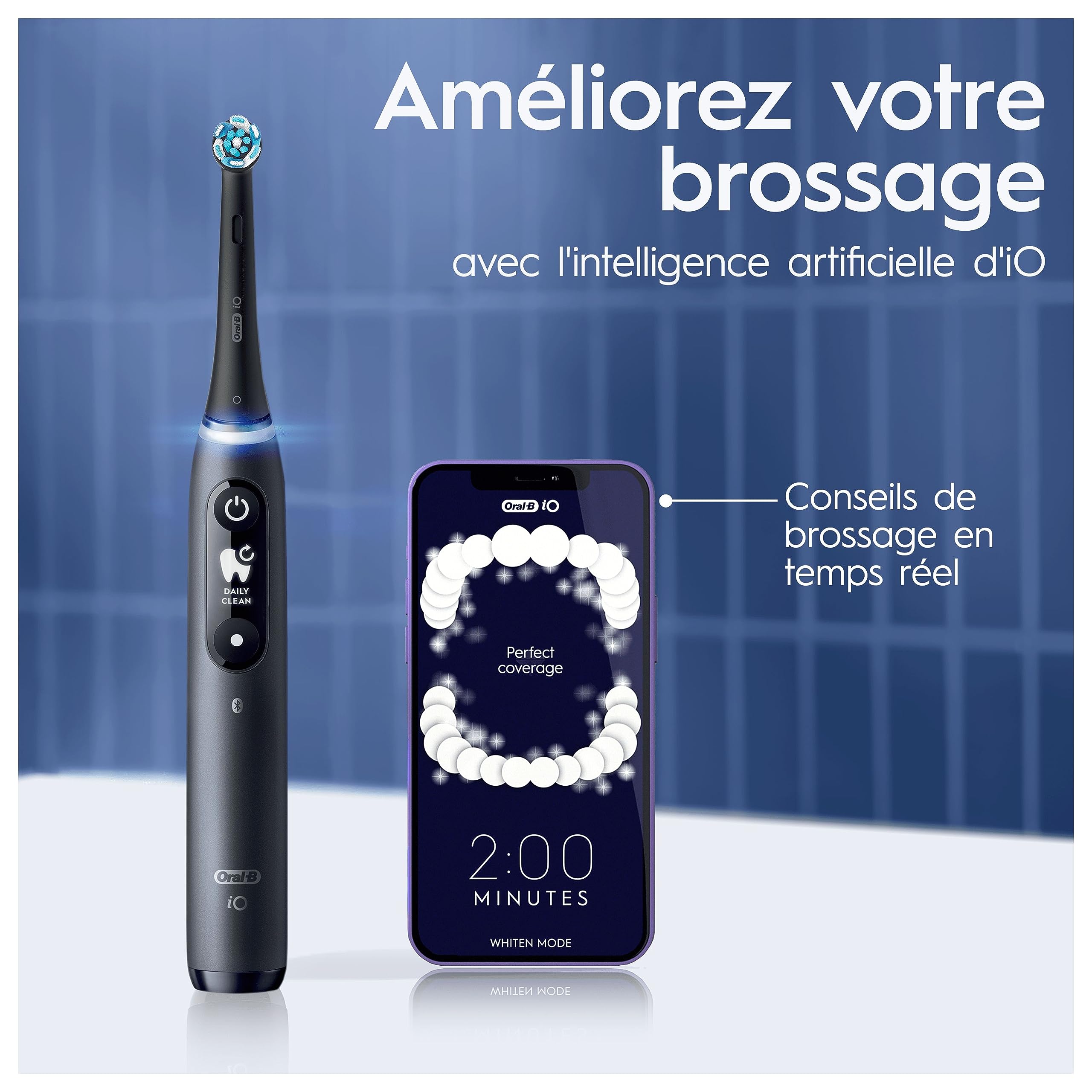 Oral-B iO 7 Duo Brosses À Dents Électriques Noire Et Blanche, Le Capteur De Pression Pour Protéger Les Gencives, Lot De 2 Manches, Des Accessoires, 2 Brossettes Rondes, 1 Chargeur, 1 Étui De Voyage