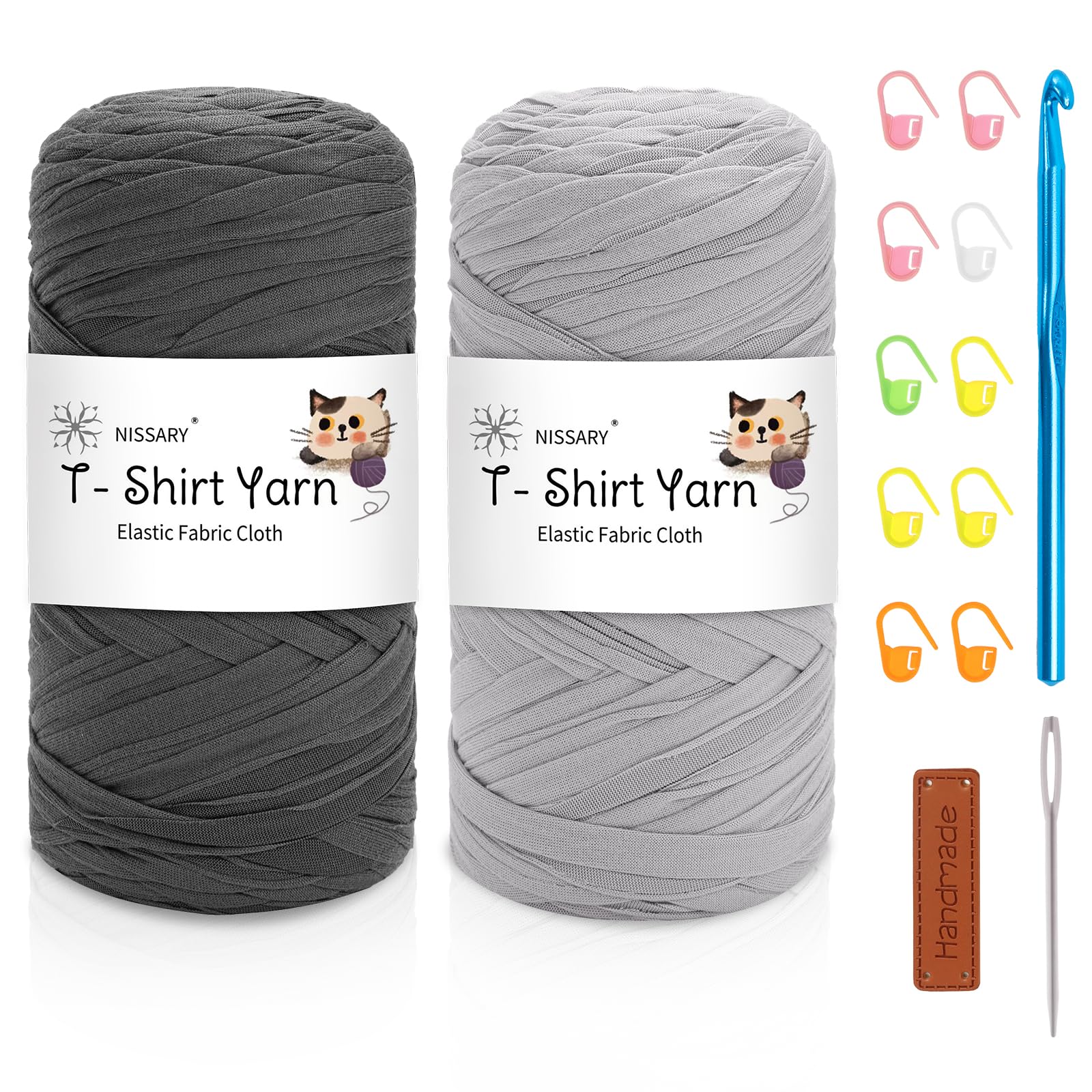 Nissary T Shirt Yarn for Crocheting 2 Pack 200g - Crochet Yarn Thick Includes 10mm Hook & Accessories - Ideal for DIY Tote Bags, Cushions, Chunky Blankets & Home Decor Projects