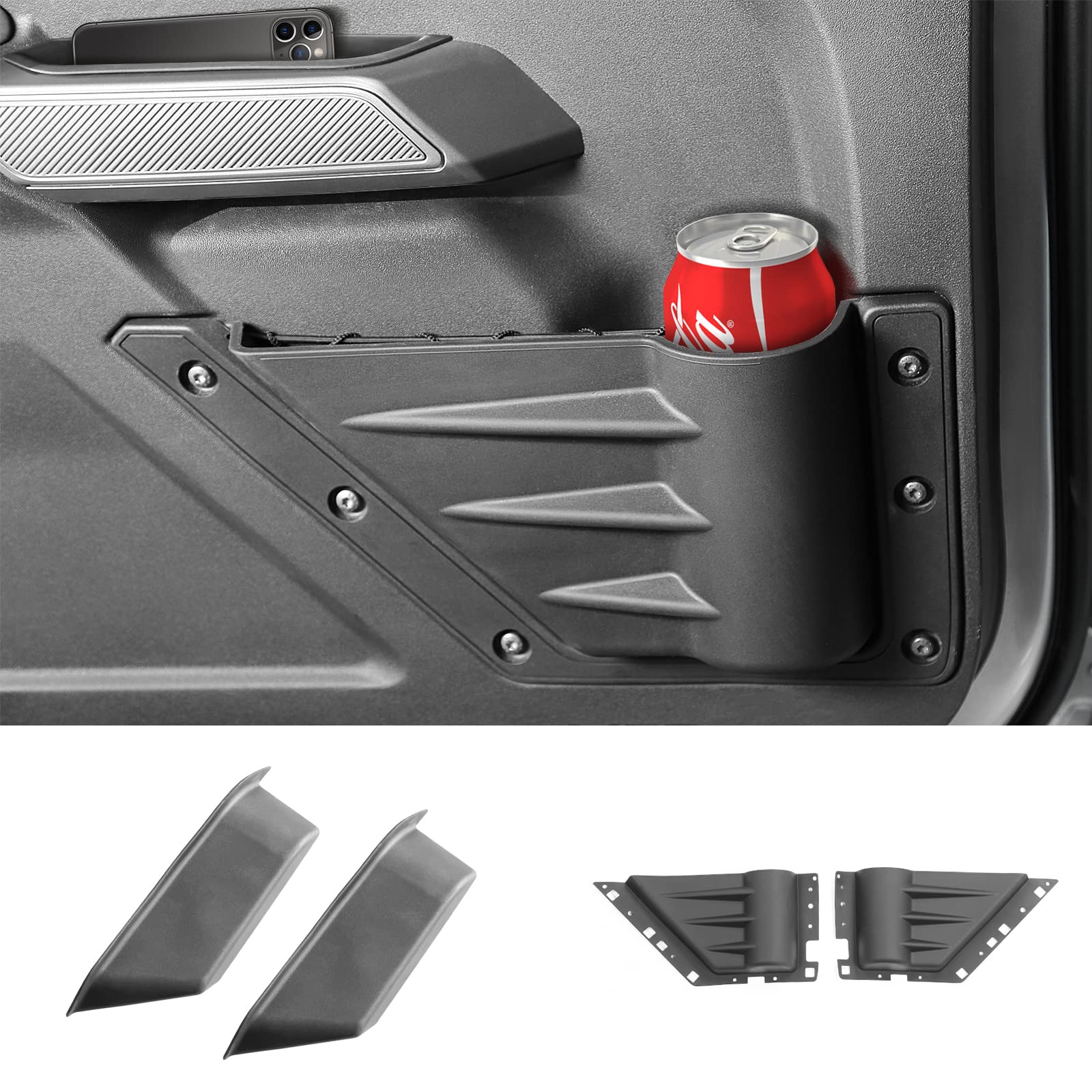 BEEGROW Front Door Storage Pockets and Inner Front Door Handle Tray for Ford Bronco Accessories 2021 2022 2023 2/4-Door, Door Side Handle Storage Box Create Car Storage Space by Handle Pocket