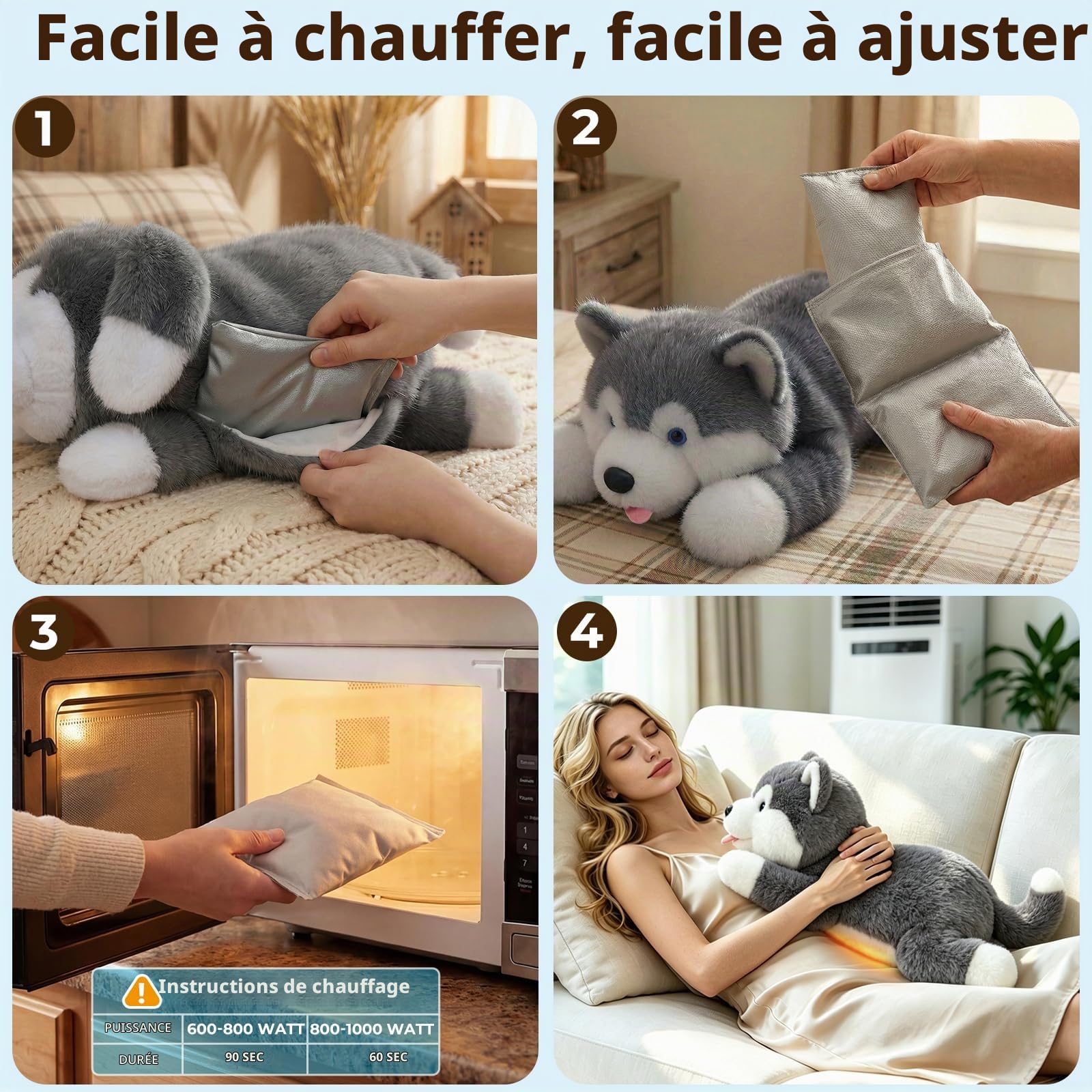 Mewaii Peluche Lestée Chien, Lavable, Poids Réglable, 2,3kg | Réfrigérable et Micro-ondable, Déco Mignonne Chambre/Bureau, Cadeau pour Enfants et Adolescents
