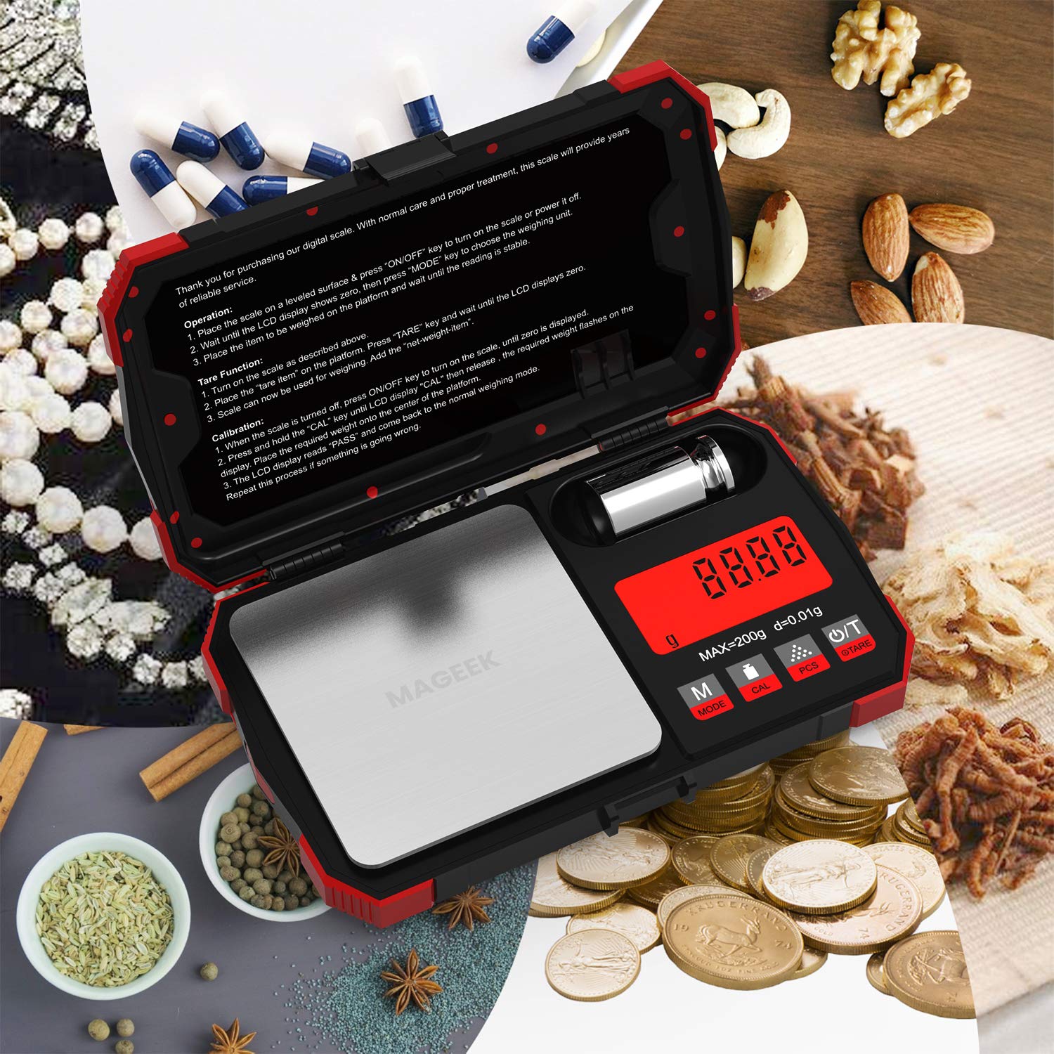 Gram Scale with USB Charging Port, Maxus Digital Pocket Scale 200g x 0